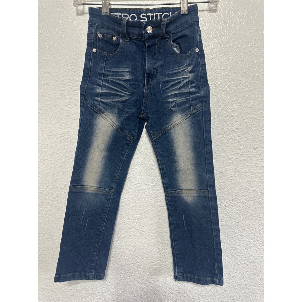 Retro Stitch Boys Dark Wash Moto Paneled Straight Leg Jeans Size 7 DJH-40-DW